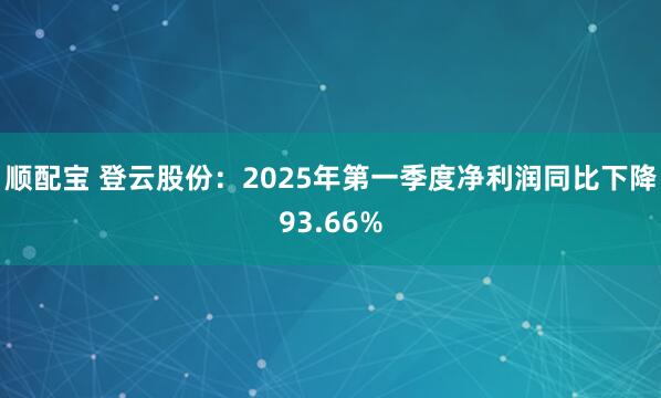 顺配宝 登云股份：2025年第一季度净利润同比下降93.66%